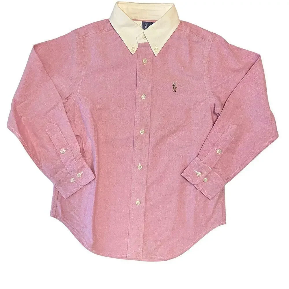 Ralph Lauren Polo Collard Button Down Shirt 5 Boys‎ Pink Long Sleeve NWT
